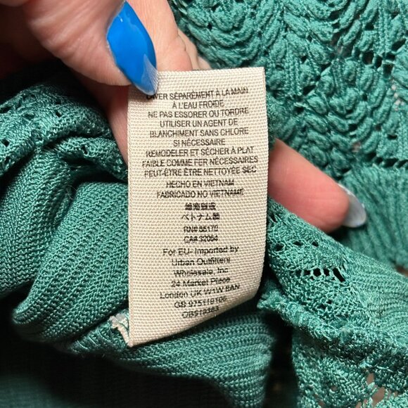 Free‎ People Women's Small Hunter Green Crochet 3/4 Sleeve Open Back Boho Blouse - Picture 7 of 7